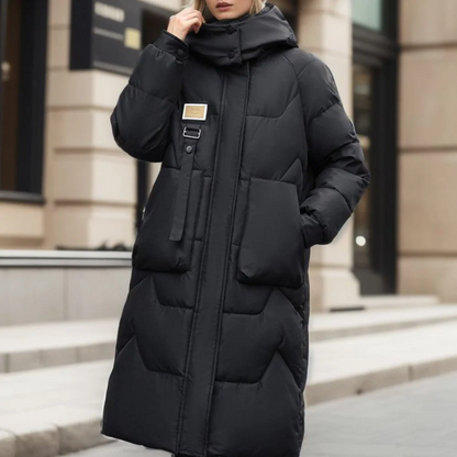 Warm Women's Parka Coat with Hood and Full Length - Nocini