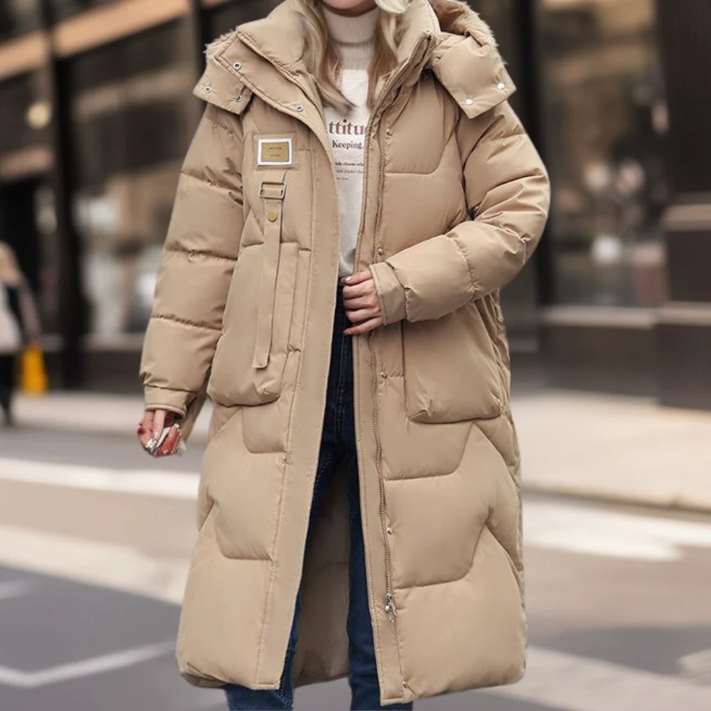 Warm Women's Parka Coat with Hood and Full Length