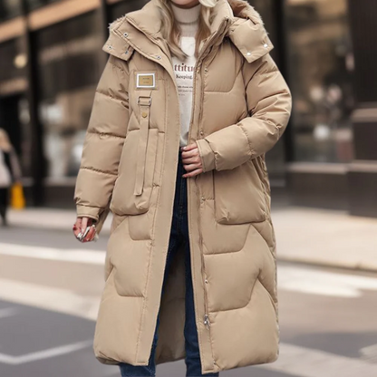 Warm Women's Parka Coat with Hood and Full Length