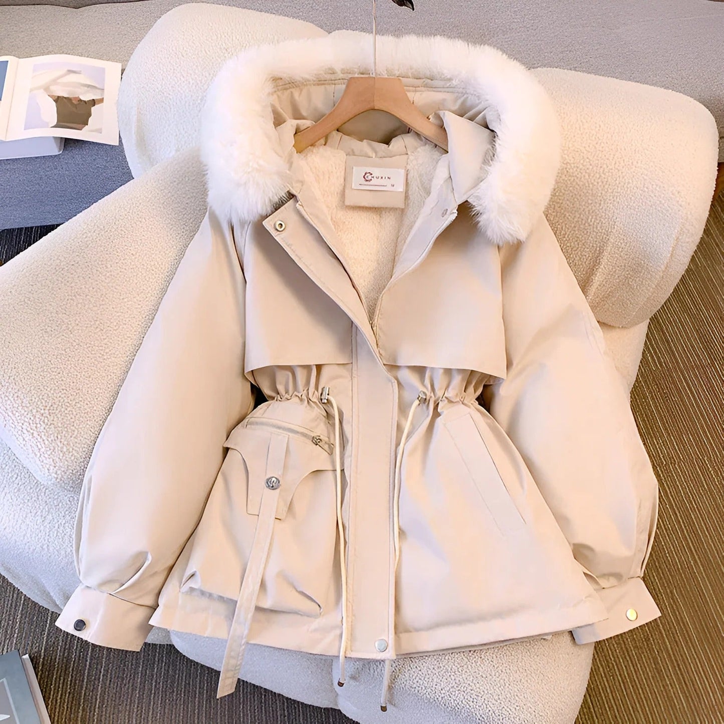 Ladies Winter Parka Coat with Faux Fur Hood - Nocini