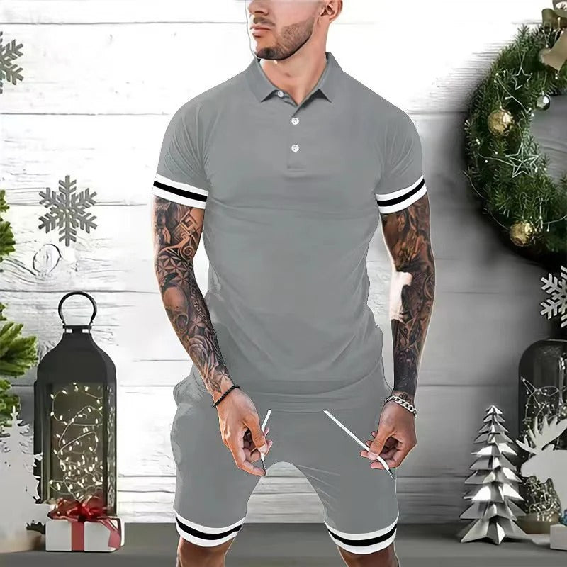 Slim Fit Mens Polo Shirt with Moisture Wicking Stripes