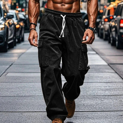 Relaxed Fit Corduroy Cargo Pants for Men - Nocini
