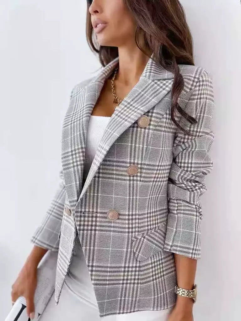 Classic Fit Women's Checkered Office Blazer - Nocini
