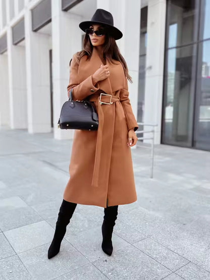 Classic Fit Women's Long Belted Coat - Nocini