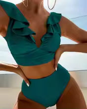 Women's Ruffle Bikini Set with High Waisted Bottom