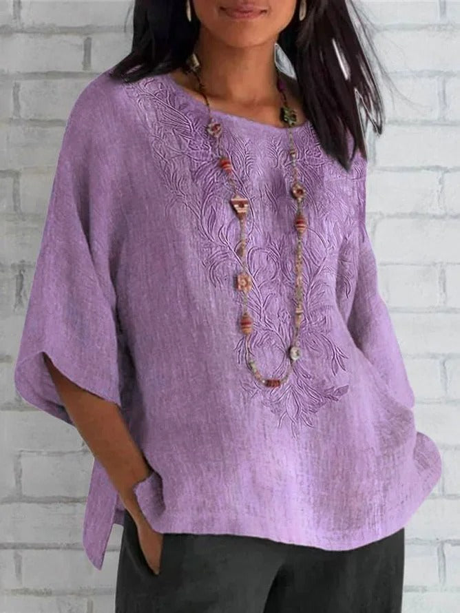 Comfy Women's Short Sleeve Embroidered Blouse