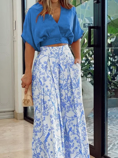 Comfy Women's Crop Top and High Waisted Pants Set