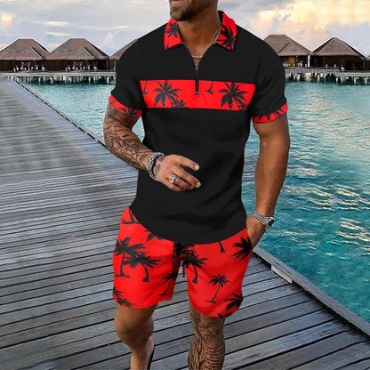 Men's Polo and Shorts Set – Classic Fit – Summer Print – Cool Breathable
