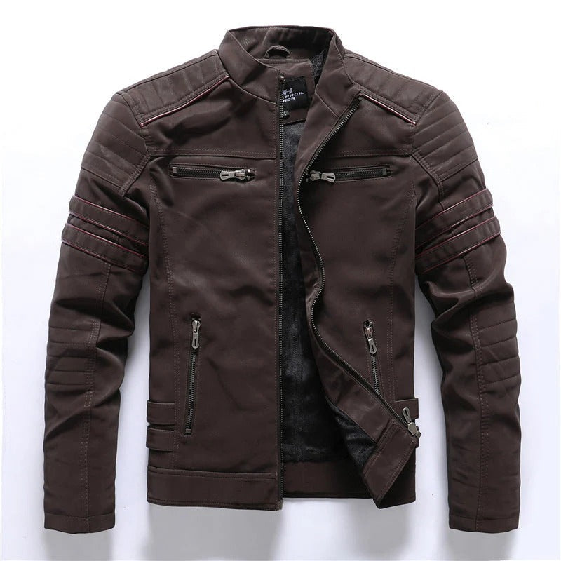 Men's Slim Fit Leather Biker Jacket - Nocini