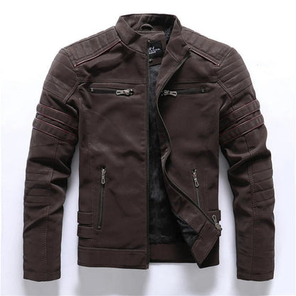 Men's Slim Fit Leather Biker Jacket - Nocini