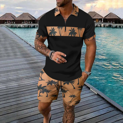 Men's Polo and Shorts Set – Classic Fit – Summer Print – Cool Breathable