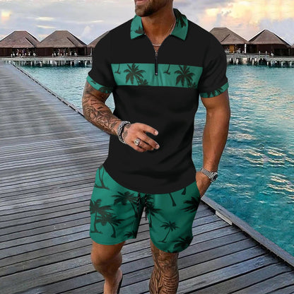 Men's Polo and Shorts Set – Classic Fit – Summer Print – Cool Breathable