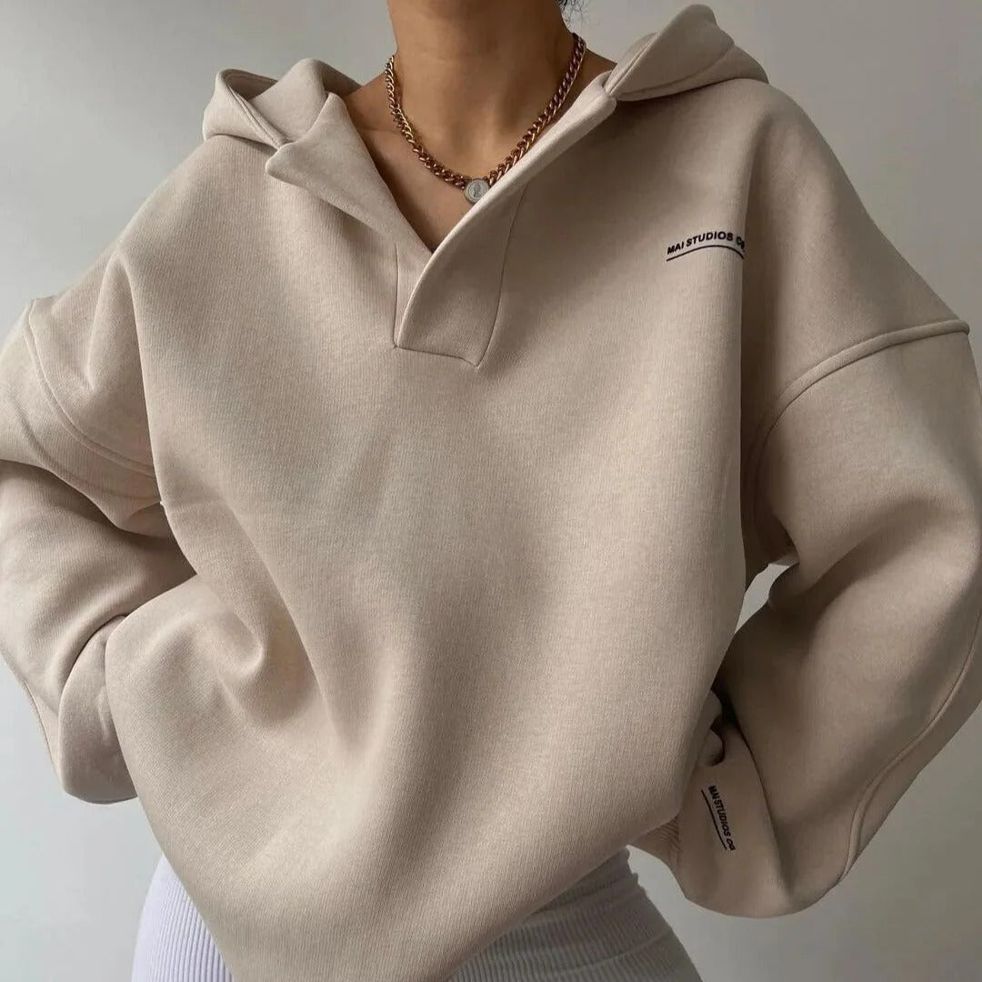 Relaxed Fit Women's Soft V-neck Hoodie