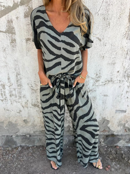 Comfortable Zebra Print Women's Top and Pant Set