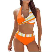 Women's Swimsuit Set - Padded Halter Top - Cheeky Thong Bottom