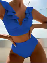 Women's Ruffle Bikini Set with High Waisted Bottom