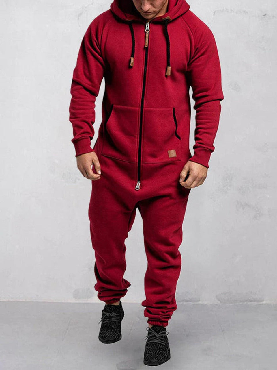 Men's Full Length Hooded Jumpsuit Soft Fleece Zip Up