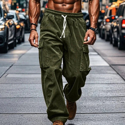 Relaxed Fit Corduroy Cargo Pants for Men