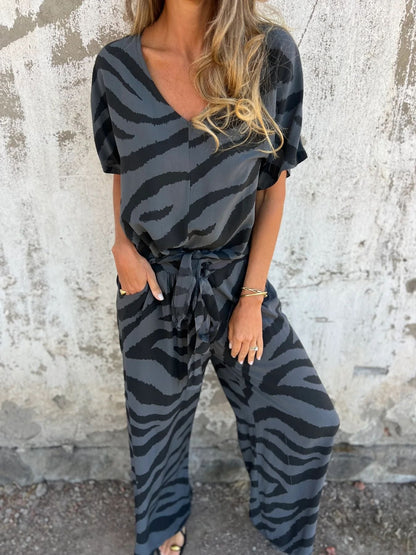 Comfortable Zebra Print Women's Top and Pant Set