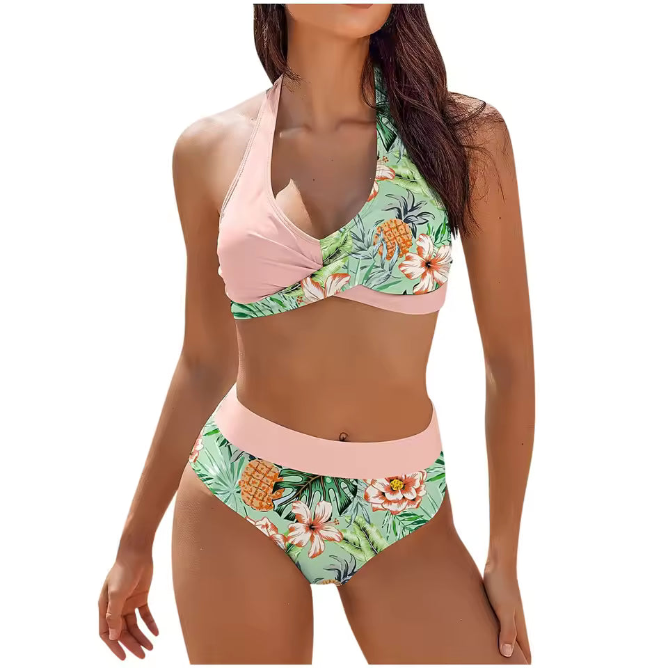 Women's Swimsuit Set - Padded Halter Top - Cheeky Thong Bottom