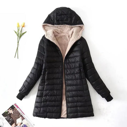Women's Quilted Fleece Jacket with Hood Waterproof