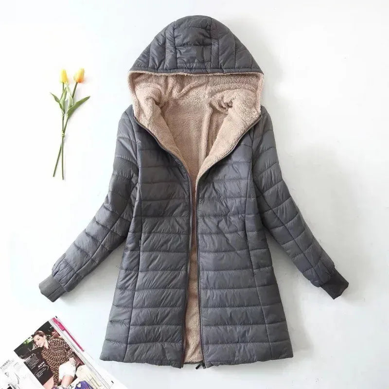 Women's Quilted Fleece Jacket with Hood Waterproof