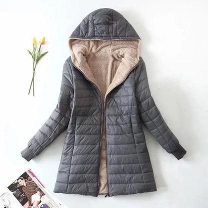 Women's Quilted Fleece Jacket with Hood Waterproof