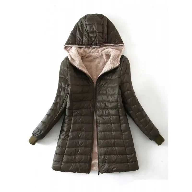 Women's Quilted Fleece Jacket with Hood Waterproof