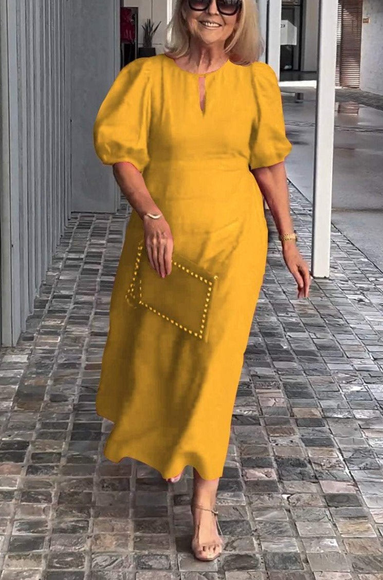 Casual Fit Women's Midi Dress with Puff Sleeves - Nocini