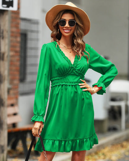 Flattering Fit Women's V-neck A-line Dress