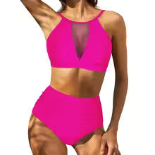 Women's High Waist Bikini Set with Lace Up Top