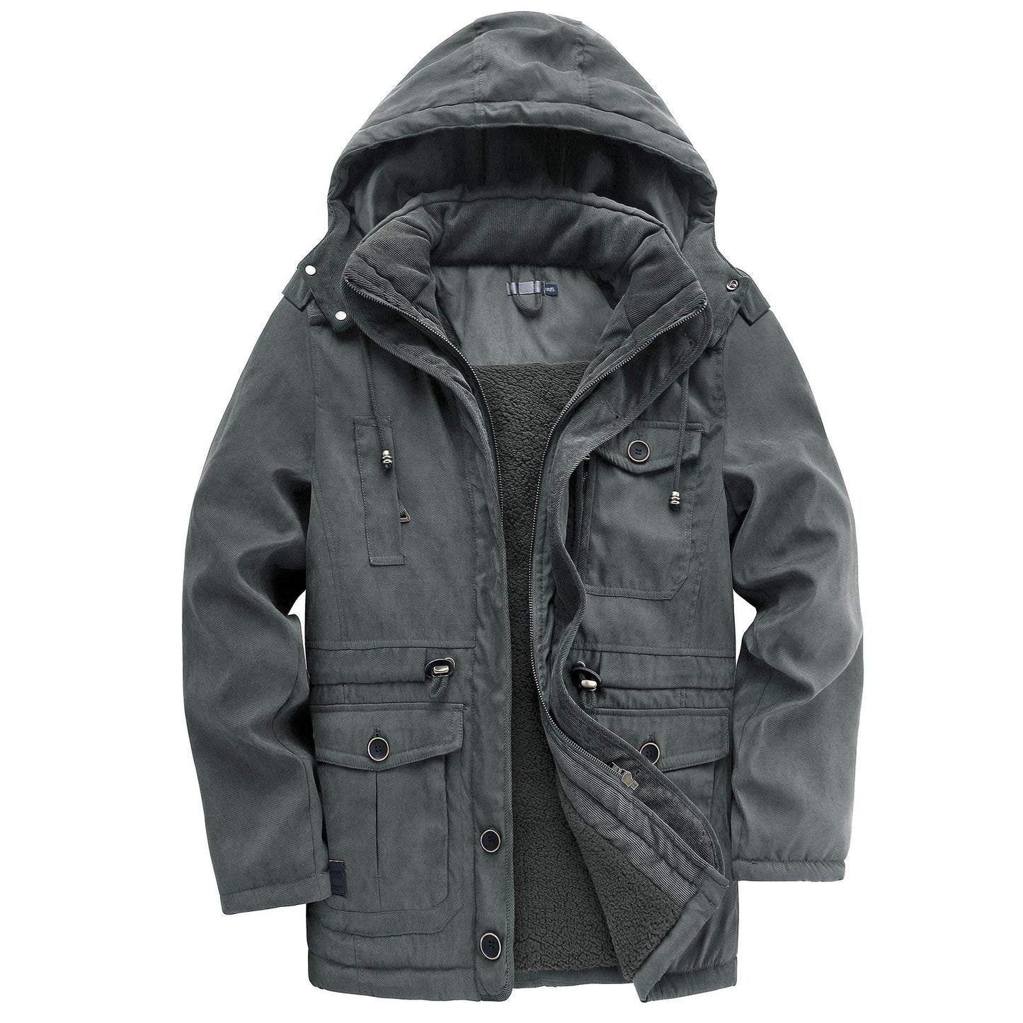 Warm Fleece Hooded Corduroy Jacket