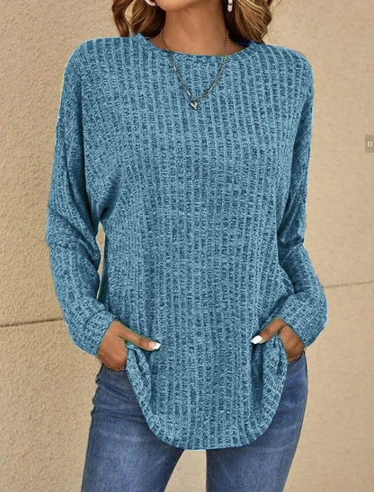 Casual Women's Ribbed Knit Long Sleeve Top