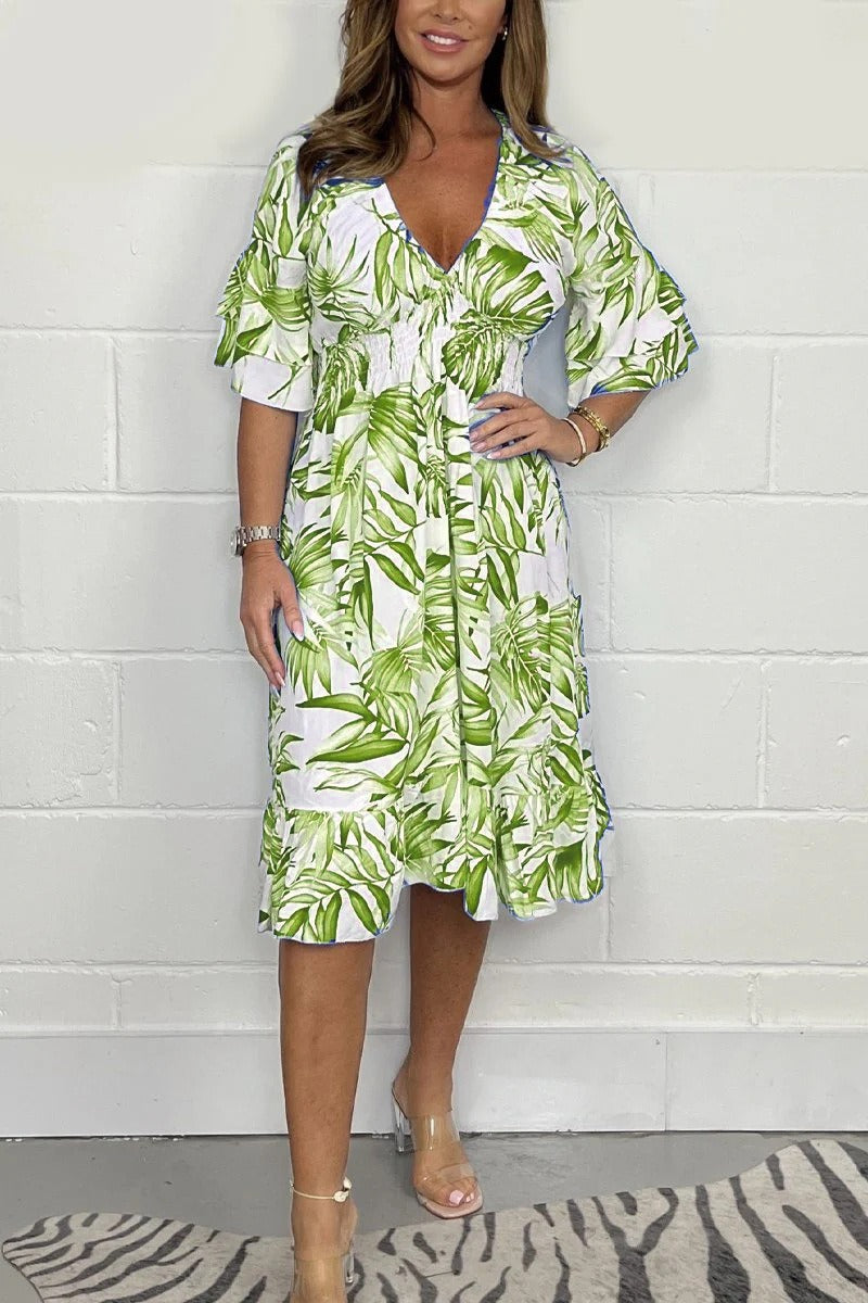 Floral Ruffle Midi Dress for Women - Nocini