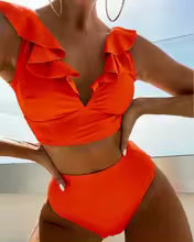 Women's Ruffle Bikini Set with High Waisted Bottom