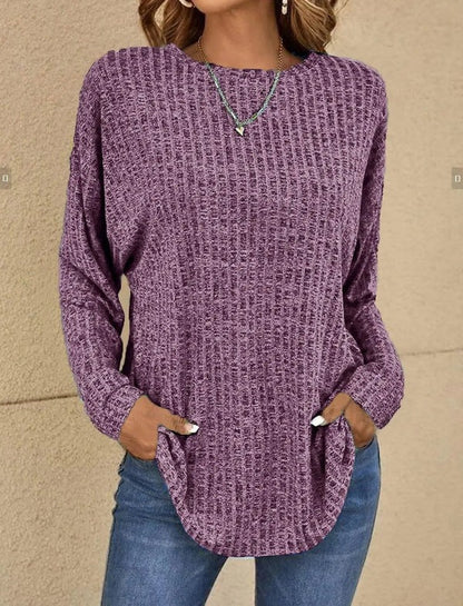 Casual Women's Ribbed Knit Long Sleeve Top