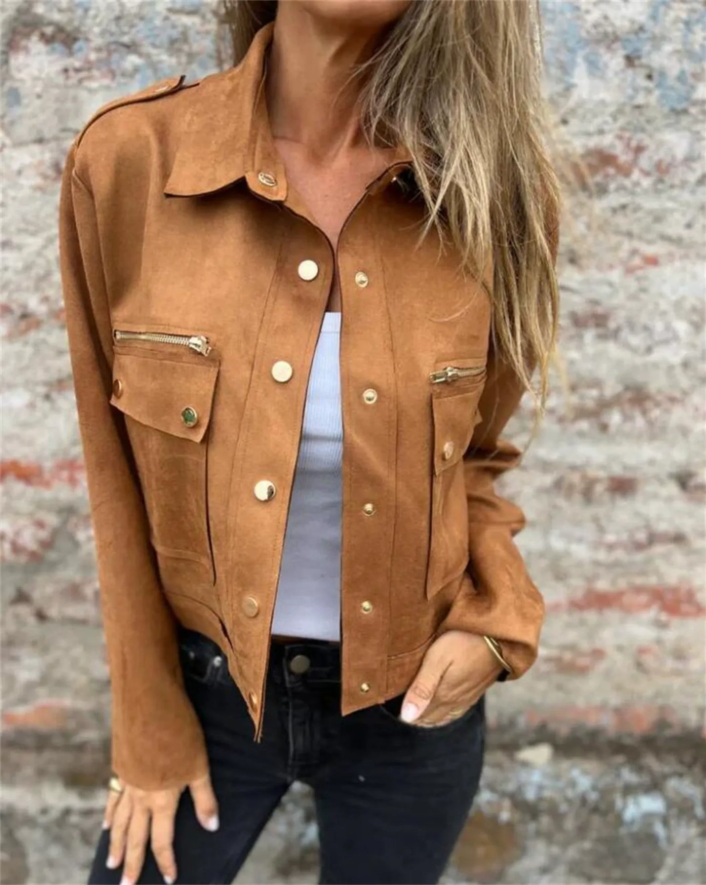 Fitted Suede Jacket for Women with Zip Front - Nocini