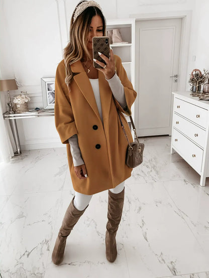 Large Women's Wool Coat with Button Front