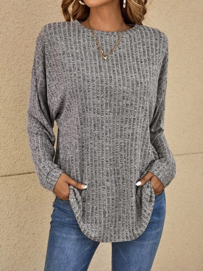 Casual Women's Ribbed Knit Long Sleeve Top
