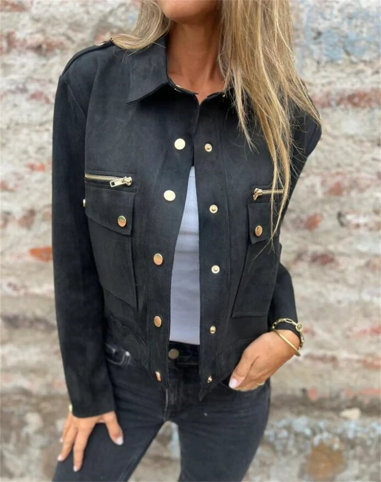 Fitted Suede Jacket for Women with Zip Front