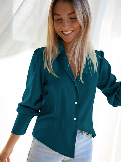 Loose Fit Women's Long Sleeve Button Blouse