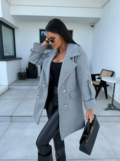 Classic Double Breasted Wool Knee Length Coat