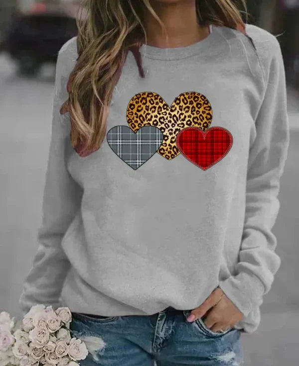 Comfy Women's Long Sleeve Heart Print Sweatshirt - Nocini