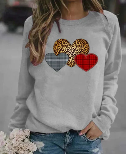 Comfy Women's Long Sleeve Heart Print Sweatshirt - Nocini