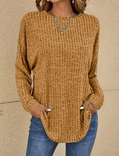 Casual Women's Ribbed Knit Long Sleeve Top