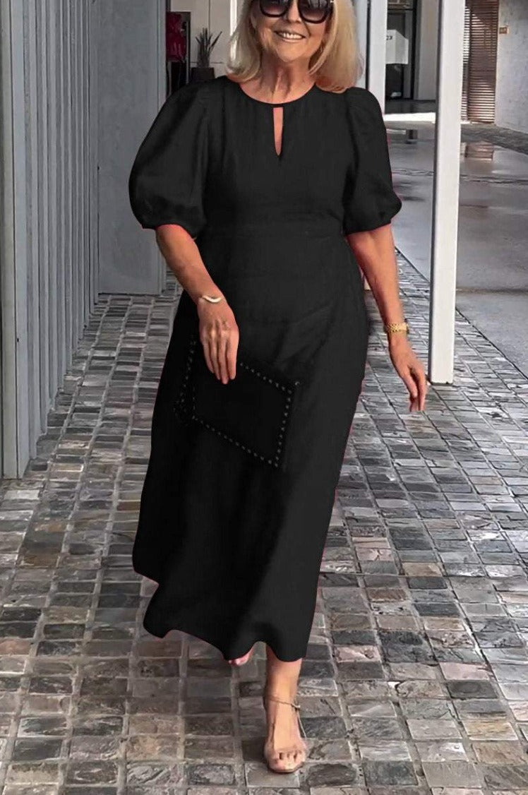 Casual Fit Women's Midi Dress with Puff Sleeves