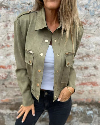 Fitted Suede Jacket for Women with Zip Front