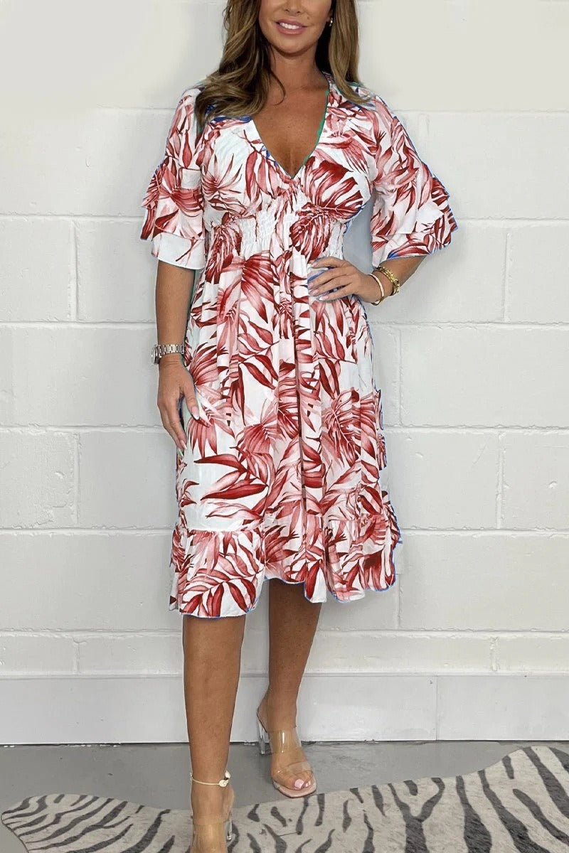 Floral Ruffle Midi Dress for Women