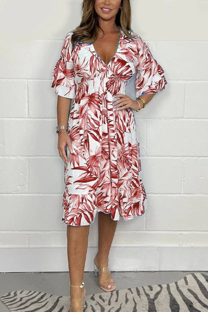 Floral Ruffle Midi Dress for Women