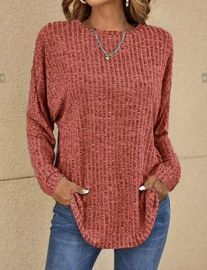 Casual Women's Ribbed Knit Long Sleeve Top